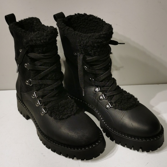 Bootlegger Black Military Combat Lace Up Sherpa Leather Boots - Picture 10 of 10